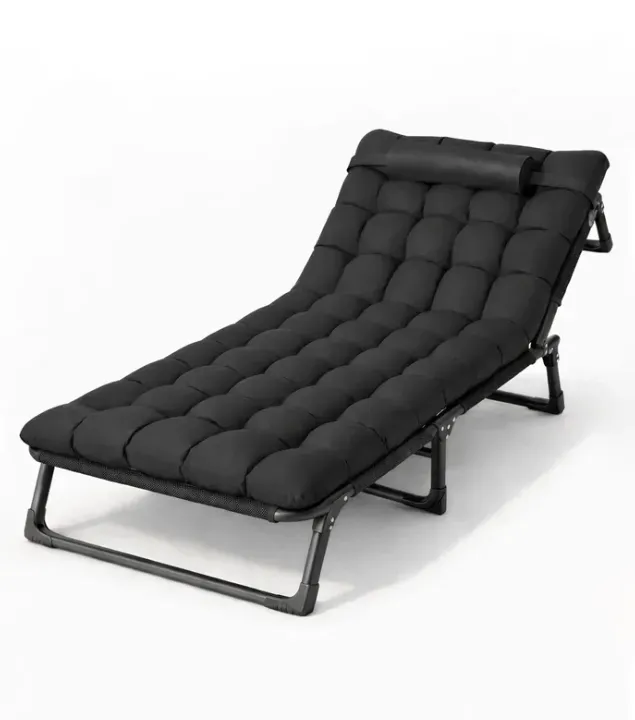 Складний туристичний лежак з матрацом та підголівником (178 × 56 × 30 см), регульований садовий шезлонг (Чорний) (G1281) - зображення 2