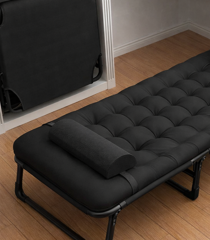 Складний туристичний лежак з матрацом та підголівником (178 × 56 × 30 см), регульований садовий шезлонг (Чорний) (G1281) - изображение 4