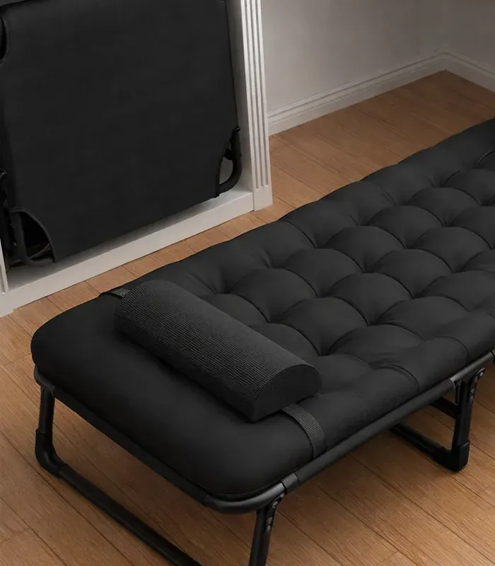 Складний туристичний лежак з матрацом та підголівником (178 × 56 × 30 см), регульований садовий шезлонг (Чорний) (G1281) - зображення 4