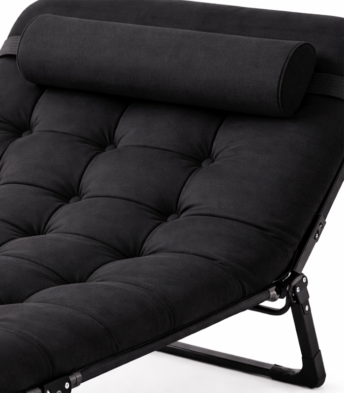 Складний туристичний лежак з матрацом та підголівником (178 × 56 × 30 см), регульований садовий шезлонг (Чорний) (G1281) - изображение 5
