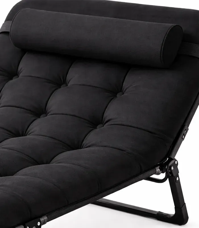 Складний туристичний лежак з матрацом та підголівником (178 × 56 × 30 см), регульований садовий шезлонг (Чорний) (G1281) - зображення 5