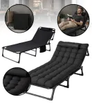 Складний туристичний лежак з матрацом та підголівником (178 × 56 × 30 см), регульований садовий шезлонг (Чорний) (G1281)
