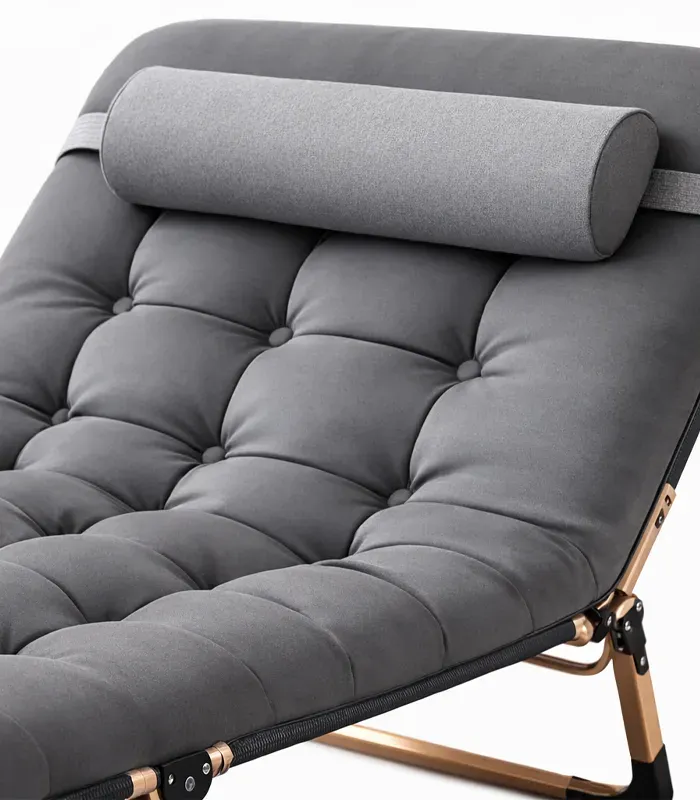 Складний туристичний лежак з матрацом та підголівником (178 × 56 × 30 см), регульований садовий шезлонг (Сірий) (G1280) - зображення 3