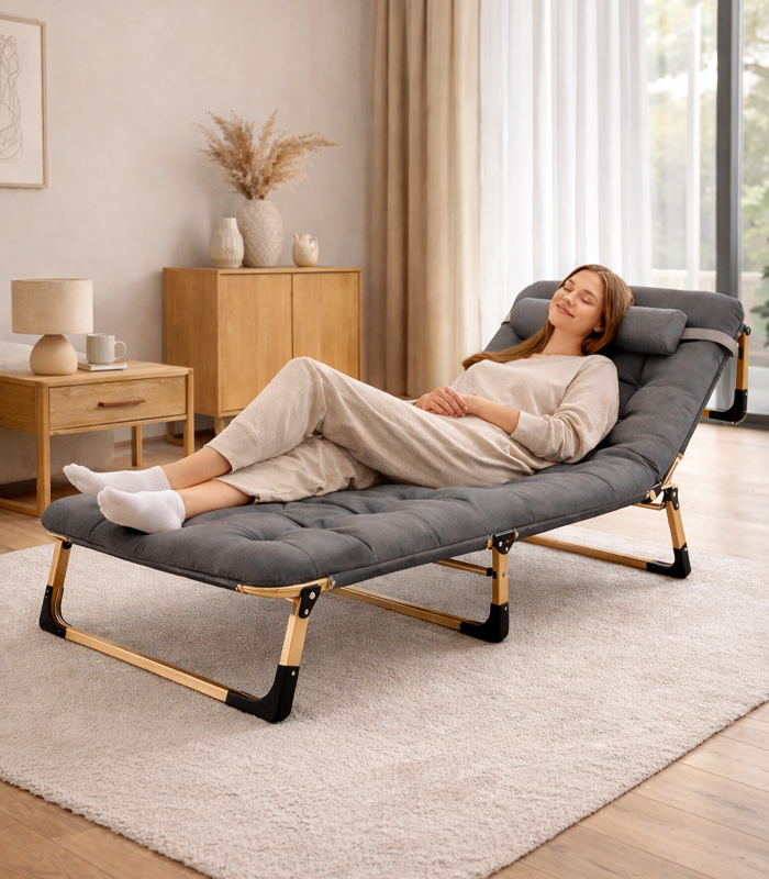 Складний туристичний лежак з матрацом та підголівником (178 × 56 × 30 см), регульований садовий шезлонг (Сірий) (G1280) - изображение 4