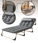 Складний туристичний лежак з матрацом та підголівником (178 × 56 × 30 см), регульований садовий шезлонг (Сірий) (G1280)