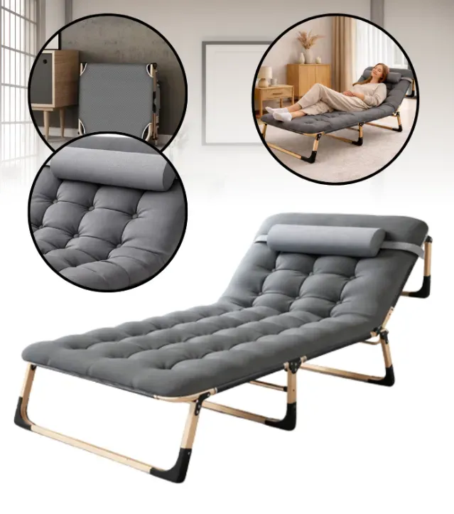 Складний туристичний лежак з матрацом та підголівником (178 × 56 × 30 см), регульований садовий шезлонг (Сірий) (G1280) - зображення 1