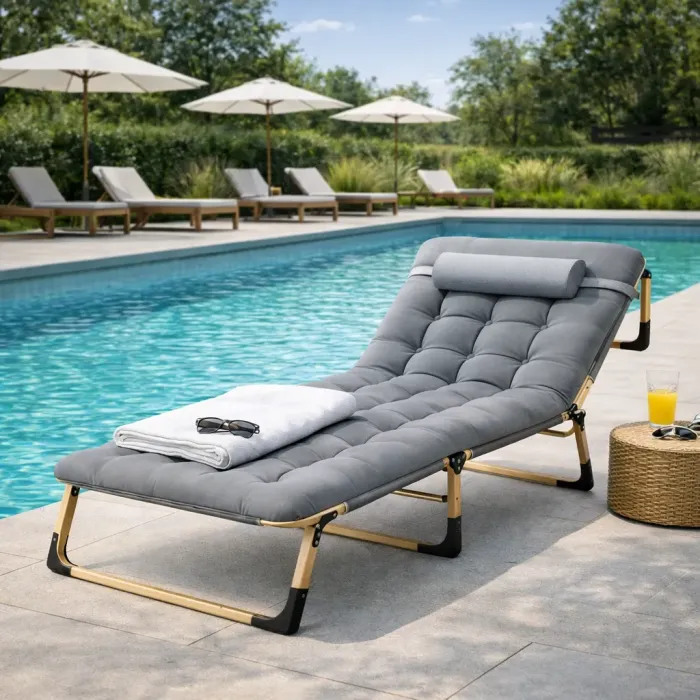 Складний туристичний лежак з матрацом та підголівником (178 × 56 × 30 см), регульований садовий шезлонг (Сірий) (G1280) - зображення 5