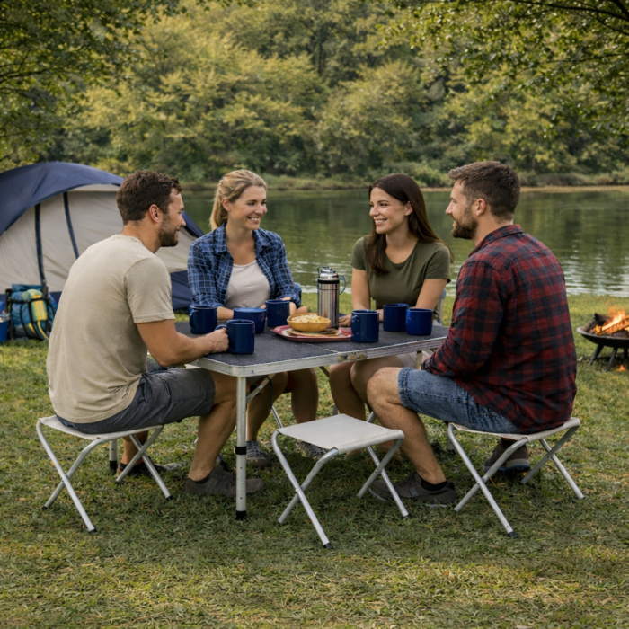 Розкладний туристичний стіл-валіза (120 х 60 см) + 4 стільці, комплект садових меблів, Сірий (G1276) - изображение 10