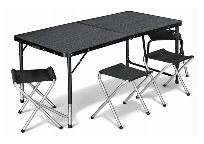 Розкладний туристичний стіл-валіза (120 х 60 см) + 4 стільці, комплект садових меблів, Чорний (G1277) - изображение 2