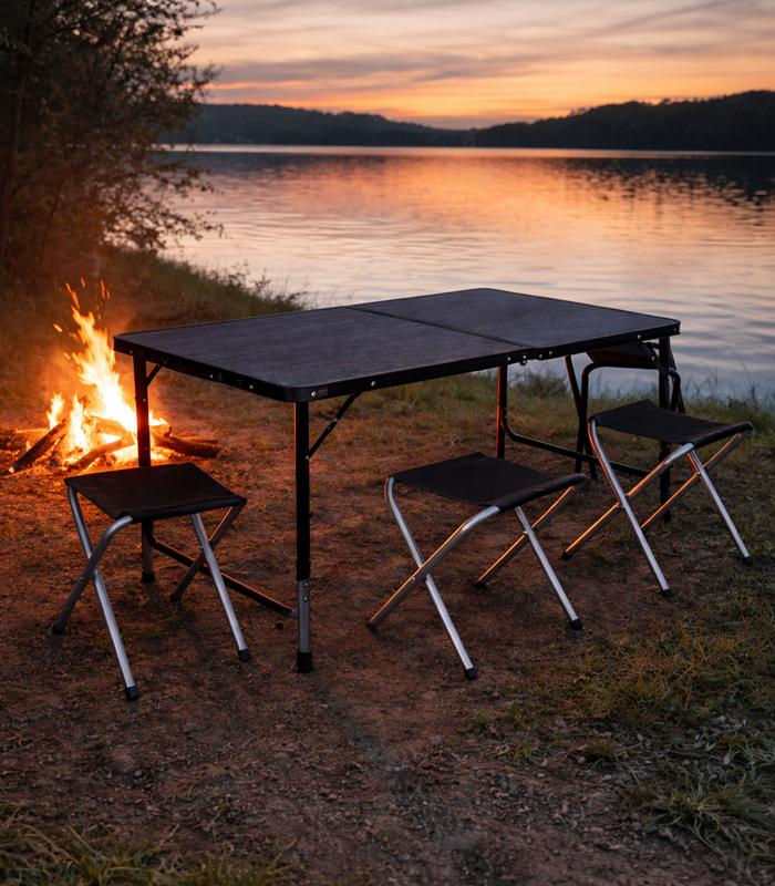 Розкладний туристичний стіл-валіза (120 х 60 см) + 4 стільці, комплект садових меблів, Чорний (G1277) - изображение 8