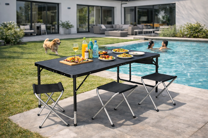 Розкладний туристичний стіл-валіза (120 х 60 см) + 4 стільці, комплект садових меблів, Чорний (G1277) - изображение 9