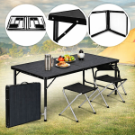 Розкладний туристичний стіл-валіза (120 х 60 см) + 4 стільці, комплект садових меблів, Чорний (G1277)