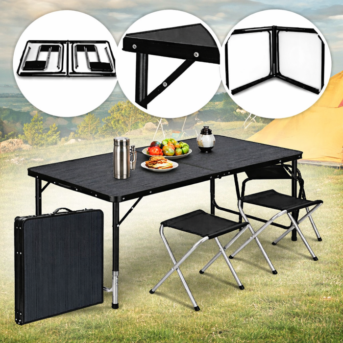 Розкладний туристичний стіл-валіза (120 х 60 см) + 4 стільці, комплект садових меблів, Чорний (G1277) - изображение 1