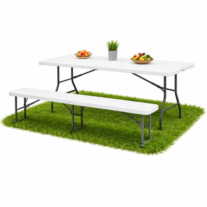 Набір садових меблів складаний (Стіл + лавка) 180 см, Білий (G2945) - зображення 1