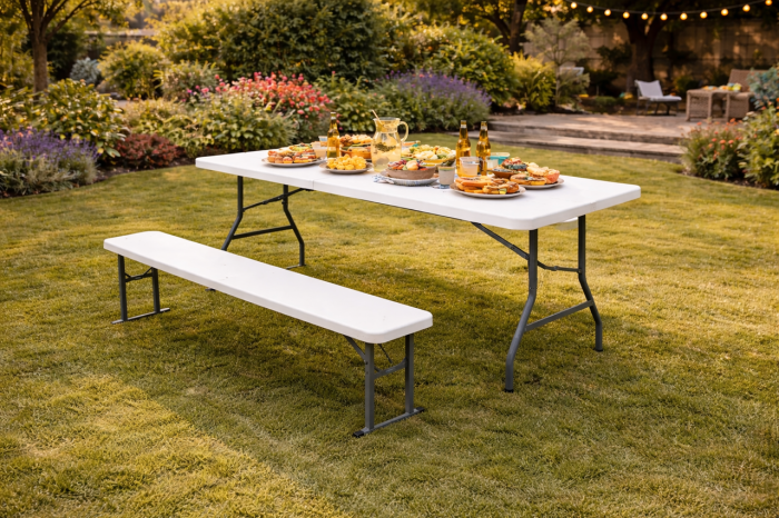 Набір садових меблів складаний (Стіл + лавка) 180 см, Білий (G2945) - зображення 3