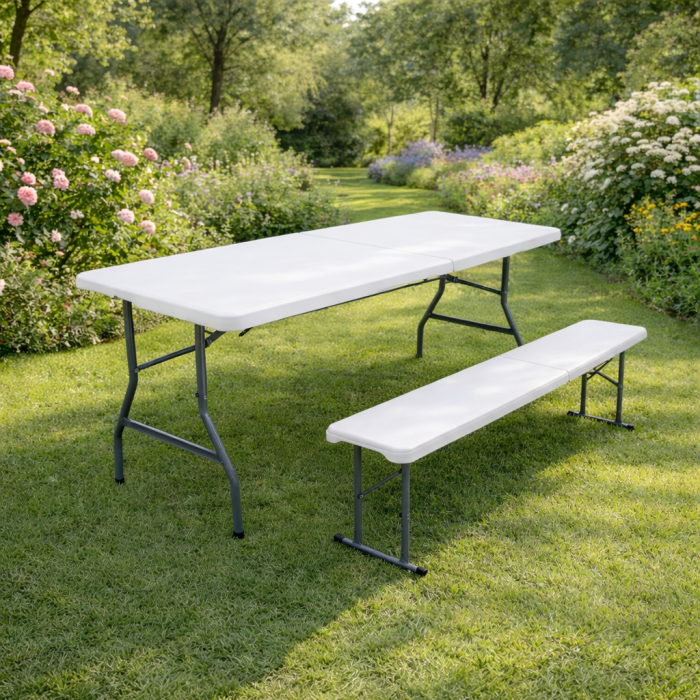 Набір садових меблів складаний (Стіл + лавка) 180 см, Білий (G2945) - зображення 2
