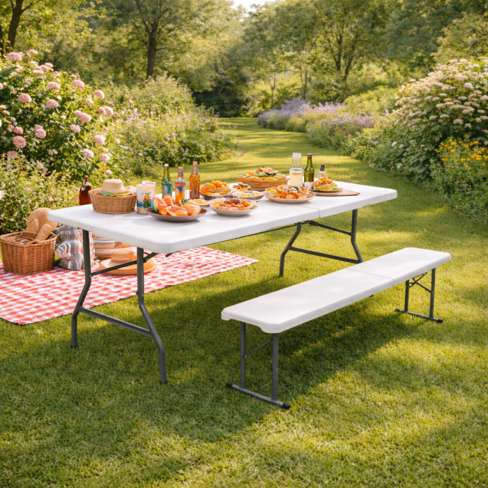 Набір садових меблів складаний (Стіл + лавка) 180 см, Білий (G2945) - изображение 5