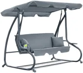 Садова гойдалка - лежак 2в1 "Relax Plus" FunFit​​​​​​​ 3 місна, з навісом і подушками, для двору, саду, тераси (Сіра) (1604)