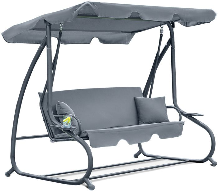 Садова гойдалка - лежак 2в1 "Relax Plus" FunFit​​​​​​​ 3 місна, з навісом і подушками, для двору, саду, тераси (Сіра) (1604) - изображение 1