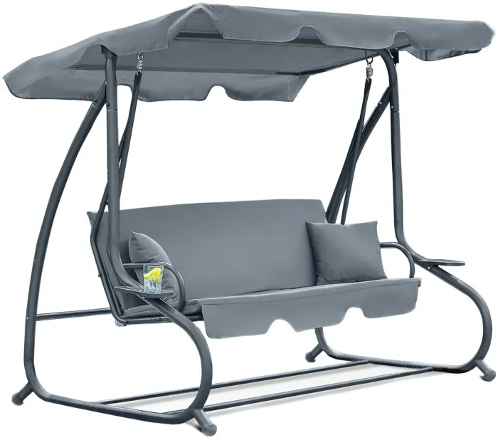 Садова гойдалка - лежак 2в1 "Relax Plus" FunFit​​​​​​​ 3 місна, з навісом і подушками, для двору, саду, тераси (Сіра) (1604) - изображение 1