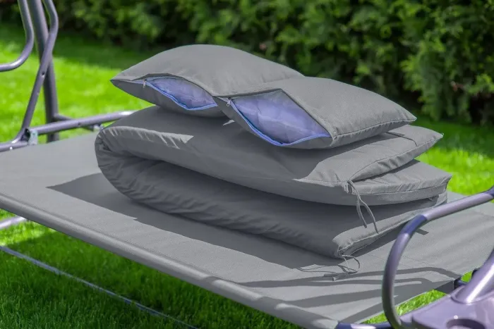 Садова гойдалка - лежак 2в1 "Relax Plus" FunFit​​​​​​​ 3 місна, з навісом і подушками, для двору, саду, тераси (Сіра) (1604) - изображение 10