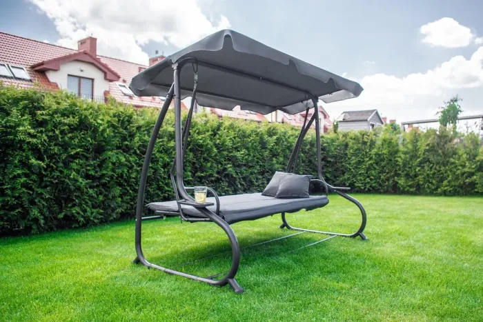 Садова гойдалка - лежак 2в1 "Relax Plus" FunFit​​​​​​​ 3 місна, з навісом і подушками, для двору, саду, тераси (Сіра) (1604) - изображение 4