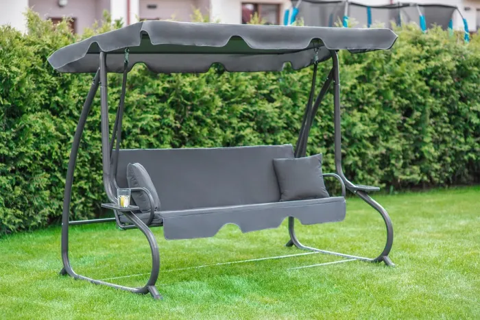 Садова гойдалка - лежак 2в1 "Relax Plus" FunFit​​​​​​​ 3 місна, з навісом і подушками, для двору, саду, тераси (Сіра) (1604) - изображение 2