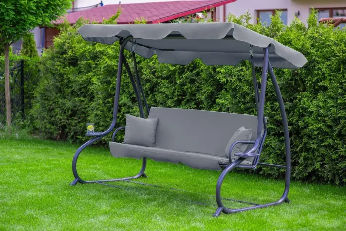 Садова гойдалка - лежак 2в1 "Relax Plus" FunFit​​​​​​​ 3 місна, з навісом і подушками, для двору, саду, тераси (Сіра) (1604) - изображение 8