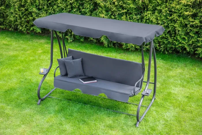 Садова гойдалка - лежак 2в1 "Relax Plus" FunFit​​​​​​​ 3 місна, з навісом і подушками, для двору, саду, тераси (Сіра) (1604) - изображение 6
