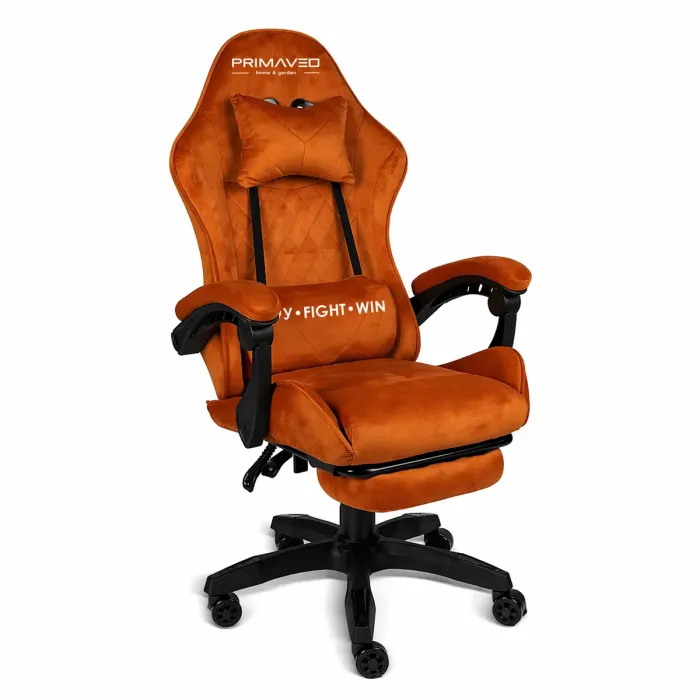 Геймерське крісло Primaveo замшеве з ергономічними подушками та підніжкою (Помаранчеве) (G1176) - зображення 1