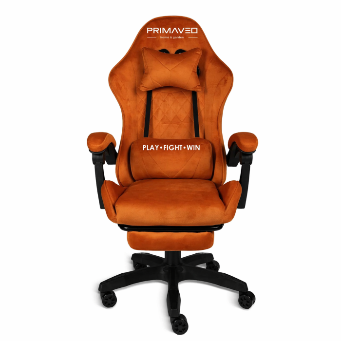 Геймерське крісло Primaveo замшеве з ергономічними подушками та підніжкою (Помаранчеве) (G1176) - изображение 2