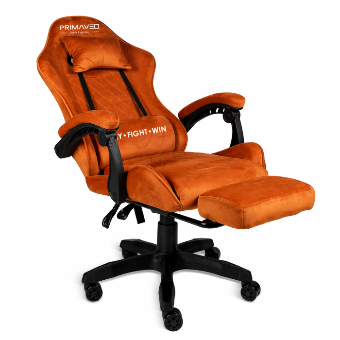 Геймерське крісло Primaveo замшеве з ергономічними подушками та підніжкою (Помаранчеве) (G1176) - изображение 3