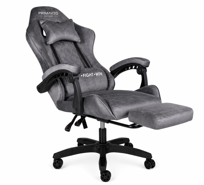 Геймерське крісло Primaveo замшеве з ергономічними подушками та підніжкою (Сіре) (G1175) - зображення 4