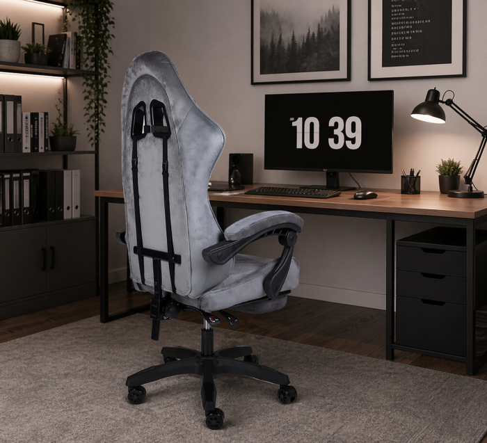 Геймерське крісло Primaveo замшеве з ергономічними подушками та підніжкою (Сіре) (G1175) - зображення 7