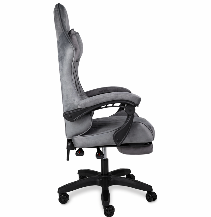 Геймерське крісло Primaveo замшеве з ергономічними подушками та підніжкою (Сіре) (G1175) - зображення 3