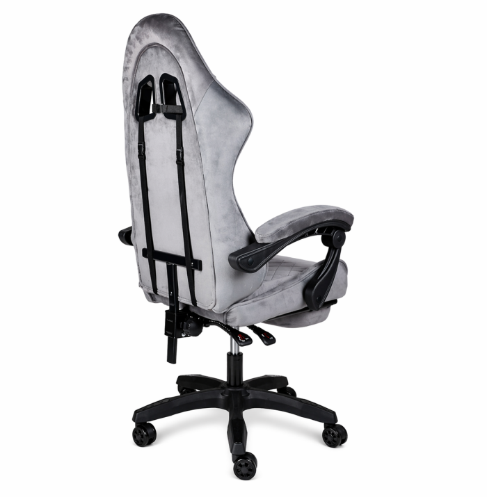 Геймерське крісло Primaveo замшеве з ергономічними подушками та підніжкою (Сіре) (G1175) - зображення 5