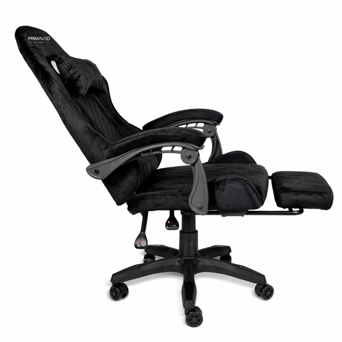 Геймерське крісло Primaveo замшеве з ергономічними подушками та підніжкою (Чорне) (G1174) - изображение 5
