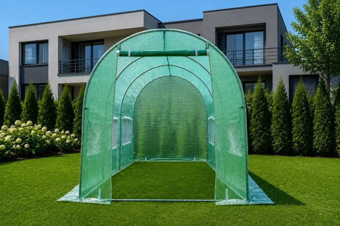 Теплиця садова Primaveo 7 м² (3,5 × 2 × 2 м) 6 вікон, армована плівка UV-4, оцинкований каркас 19 мм (Зелена) (G1349) - зображення 3