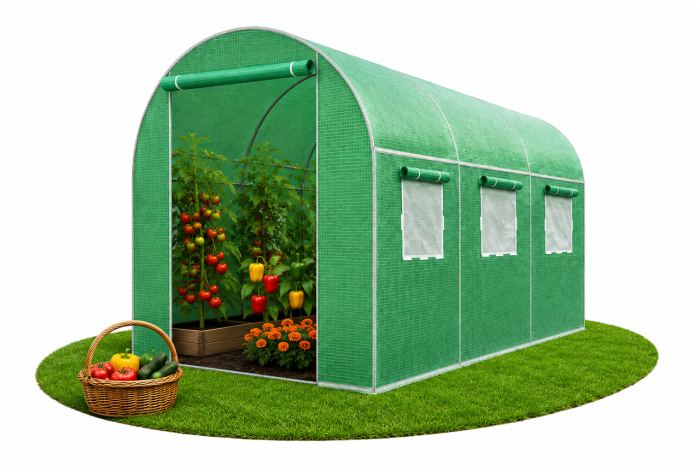 Теплиця садова Primaveo 7 м² (3,5 × 2 × 2 м) 6 вікон, армована плівка UV-4, оцинкований каркас 19 мм (Зелена) (G1349) - зображення 1
