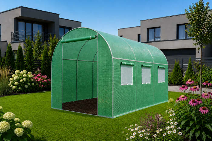 Теплиця садова Primaveo 7 м² (3,5 × 2 × 2 м) 6 вікон, армована плівка UV-4, оцинкований каркас 19 мм (Зелена) (G1349) - изображение 2