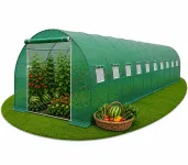 Теплиця садова посилена Primaveo 36 м² (12 × 3 × 2 м) 20 вікон, армована плівка UV-4, оцинкований каркас 25 мм (Зелена) (G1351)
