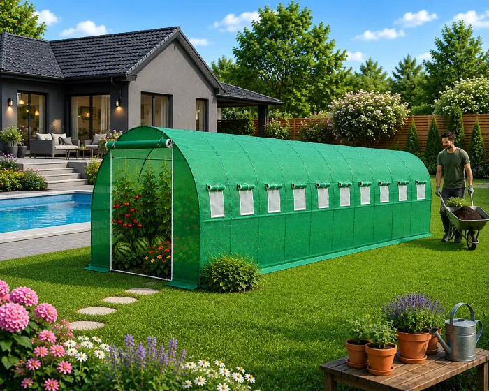 Теплиця садова посилена Primaveo 36 м² (12 × 3 × 2 м) 20 вікон, армована плівка UV-4, оцинкований каркас 25 мм (Зелена) (G1351) - зображення 10
