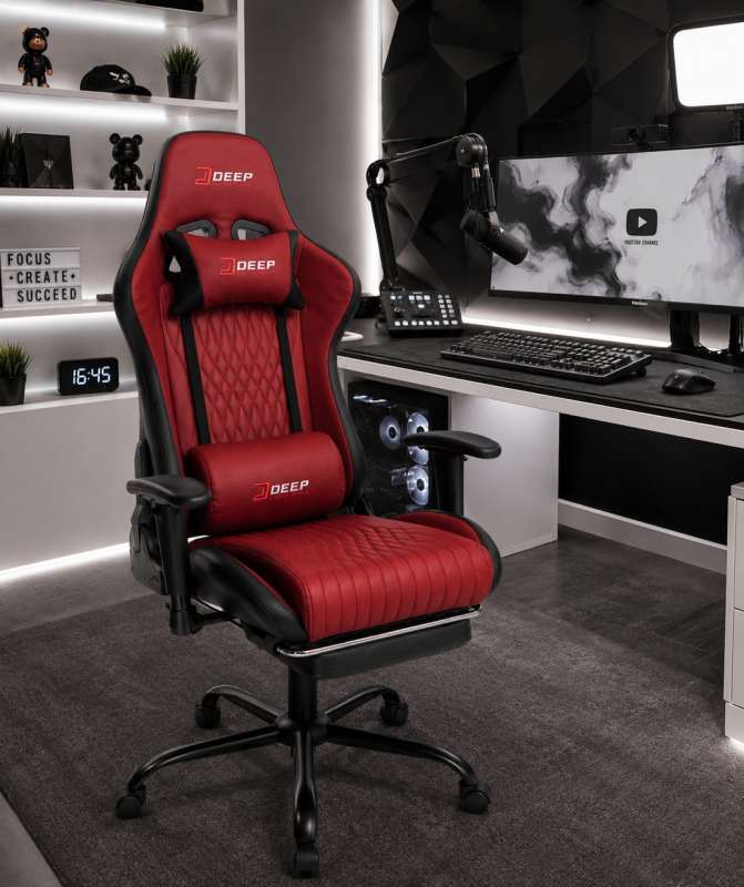 Геймерське крісло Gordon шкіряне з ергономічними подушками та висувною підніжкою (Чорно-червоне) (G1357) - изображение 9