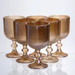 Набір келихів для вина 6 штук по 300 мл ребристих із товстого скла коричневий HP-19-225 (HP-19-225)