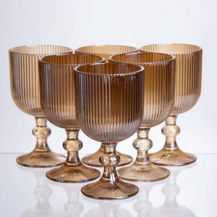 Набір келихів для вина 6 штук по 300 мл ребристих із товстого скла коричневий HP-19-225 (HP-19-225) - изображение 1