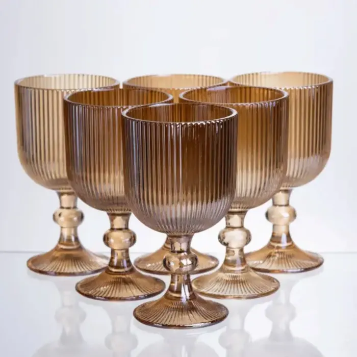 Набір келихів для вина 6 штук по 300 мл ребристих із товстого скла коричневий HP-19-225 (HP-19-225) - зображення 1