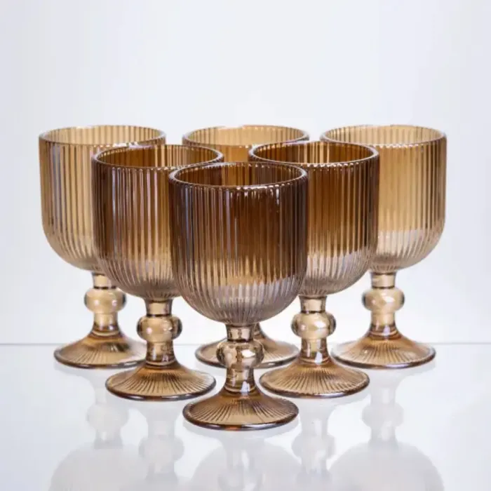 Набір келихів для вина 6 штук по 240 мл ребристих із товстого скла коричневий HP-19-224 (HP-19-224) - зображення 1