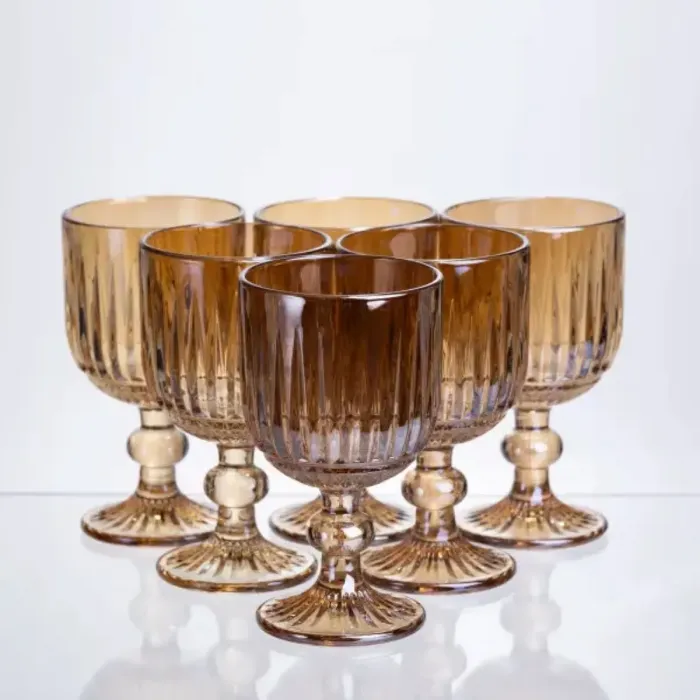 Набір келихів для вина 6 штук по 220 мл із товстого скла бурштиновий HP-19-246 (HP-19-246) - зображення 1