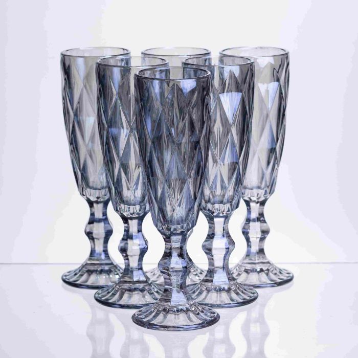 Набір келихів для шампанського Diamond Blue 6 штук по 180 мл HP-19-274 прозорий келих для напоїв лимонадів газованки (HP-19-274) - зображення 1