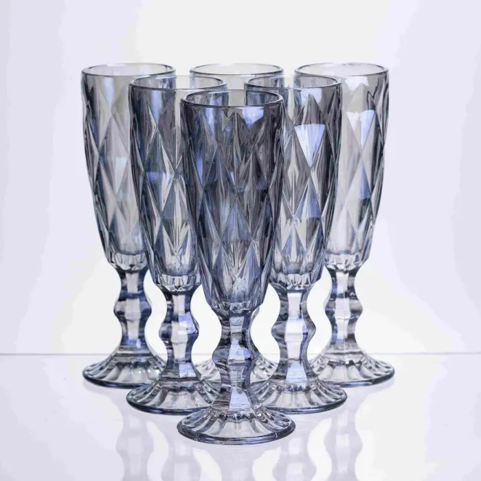 Набір келихів для шампанського Diamond Blue 6 штук по 180 мл HP-19-274 прозорий келих для напоїв лимонадів газованки (HP-19-274) - зображення 1